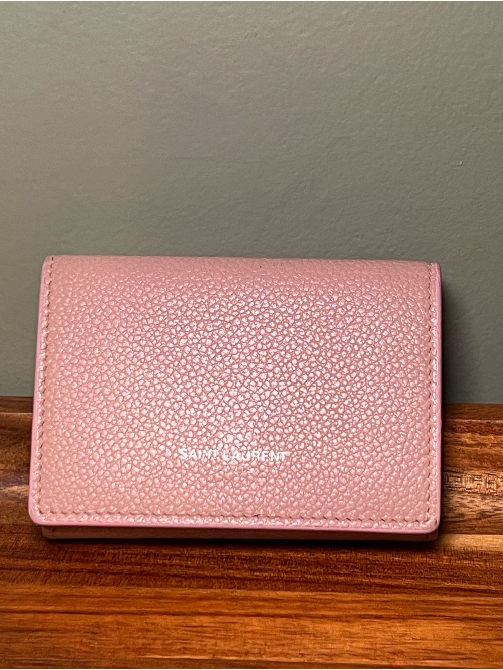 Saint Laurent Pink Pebbled Leather Tri-Fold Wallet with Box - Picture 4 of 14